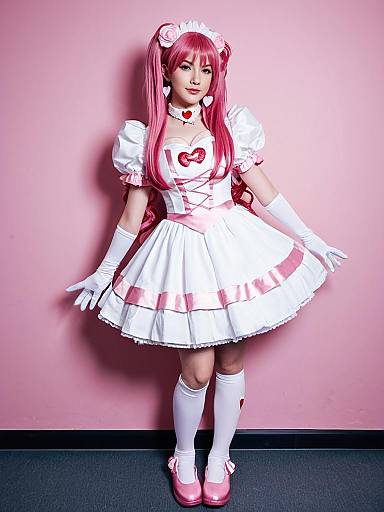 Magical Girl Cosplay Woman in Pink and White Dress