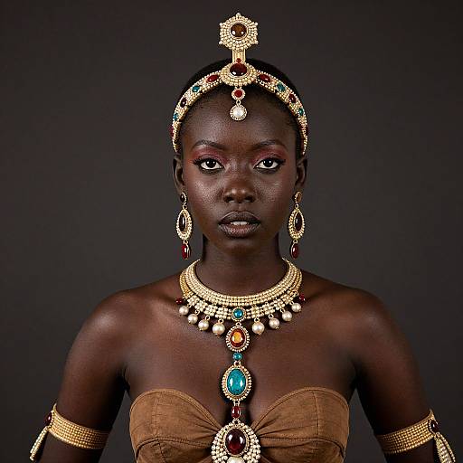 Regal Woman in Traditional Gold and Gemstone Jewelry