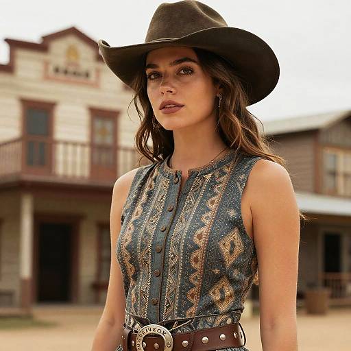 Woman in Jonah Hex Style Dress and Cowboy Hat in Western Setting