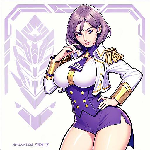 Anime Woman in Stylish Military Officer Uniform Illustration