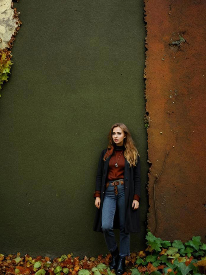 Confident Woman in Stylish Outfit Against Earthy Backdrop