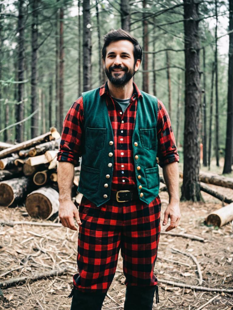 Man in Lumberjack Costume Candid Cosplay Portrait in Outdoor Forest