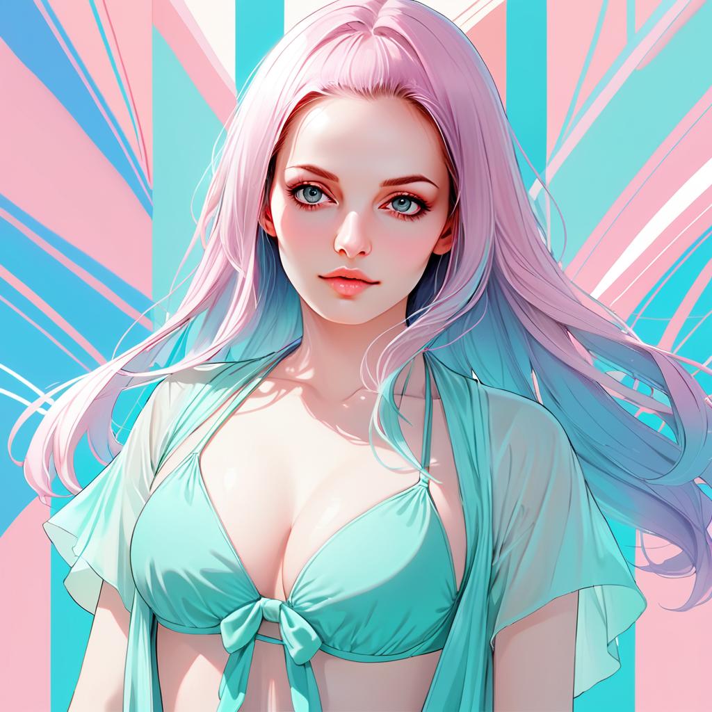 Anime Woman with Pastel Pink and Blue Hair