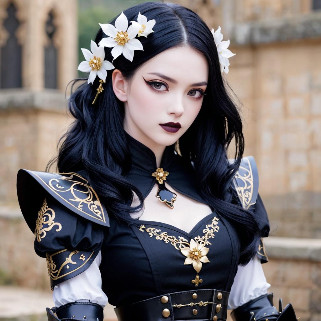 Woman in Black and Gold Fantasy Costume