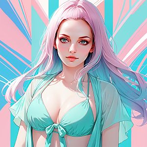 Anime Woman with Pastel Pink and Blue Hair