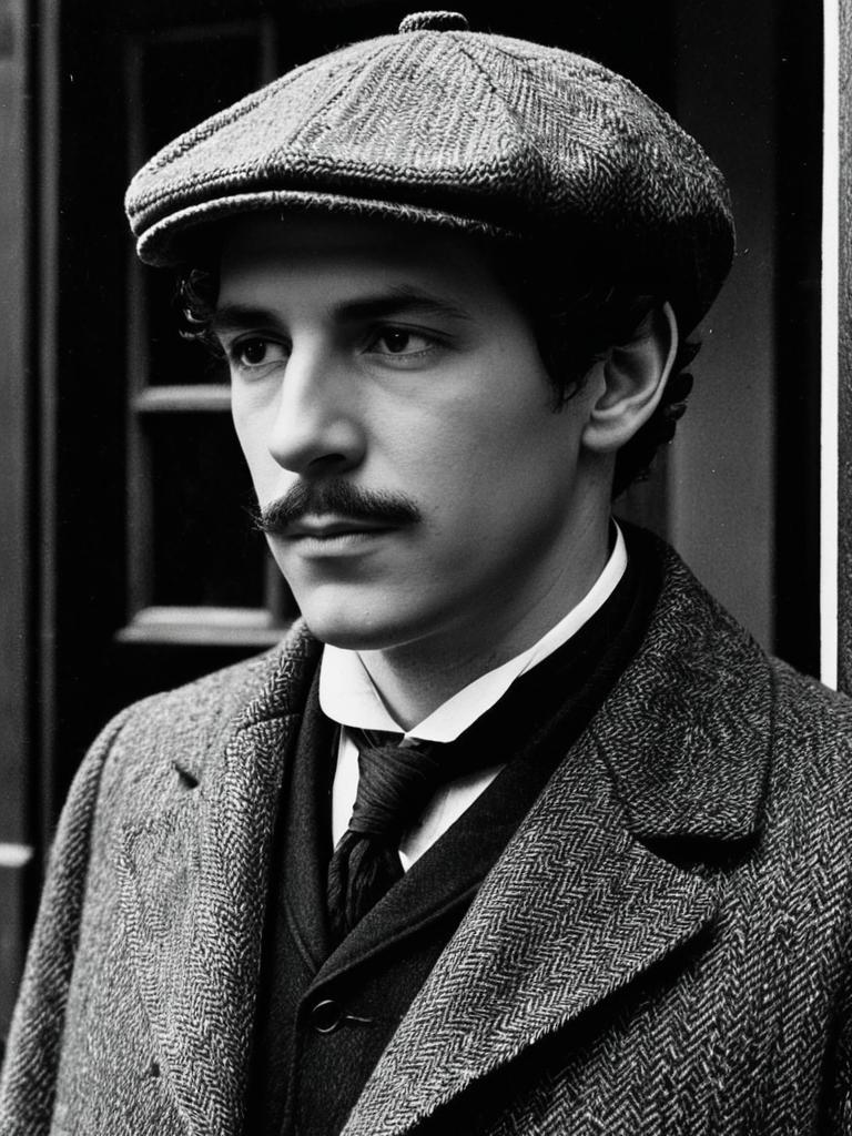 Vintage Sherlock Holmes Style Man Black and White Portrait