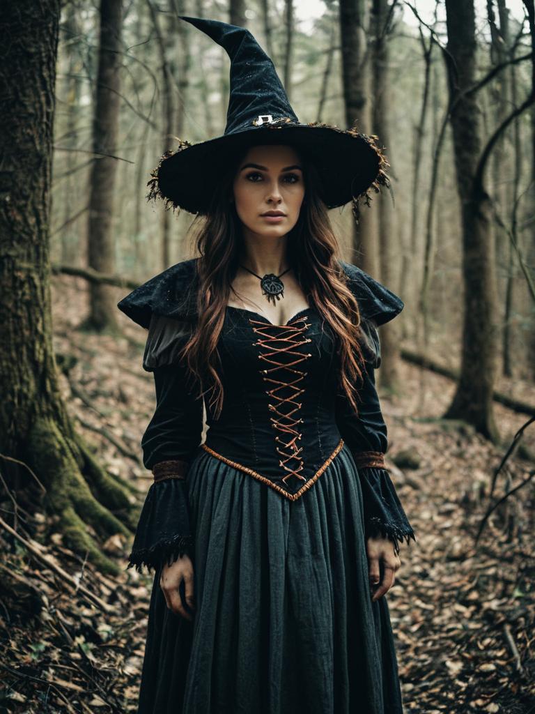 Woman in Woodland Witch Costume Photorealistic Dark Fantasy Cosplay