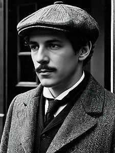 Vintage Sherlock Holmes Style Man Black and White Portrait