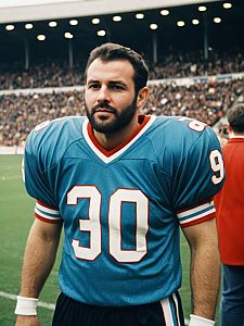 Man in Blue Football Jersey Number 30 Candid Game Portrait