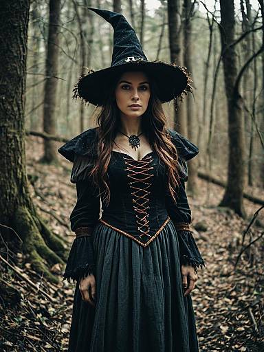 Woman in Woodland Witch Costume Photorealistic Dark Fantasy Cosplay