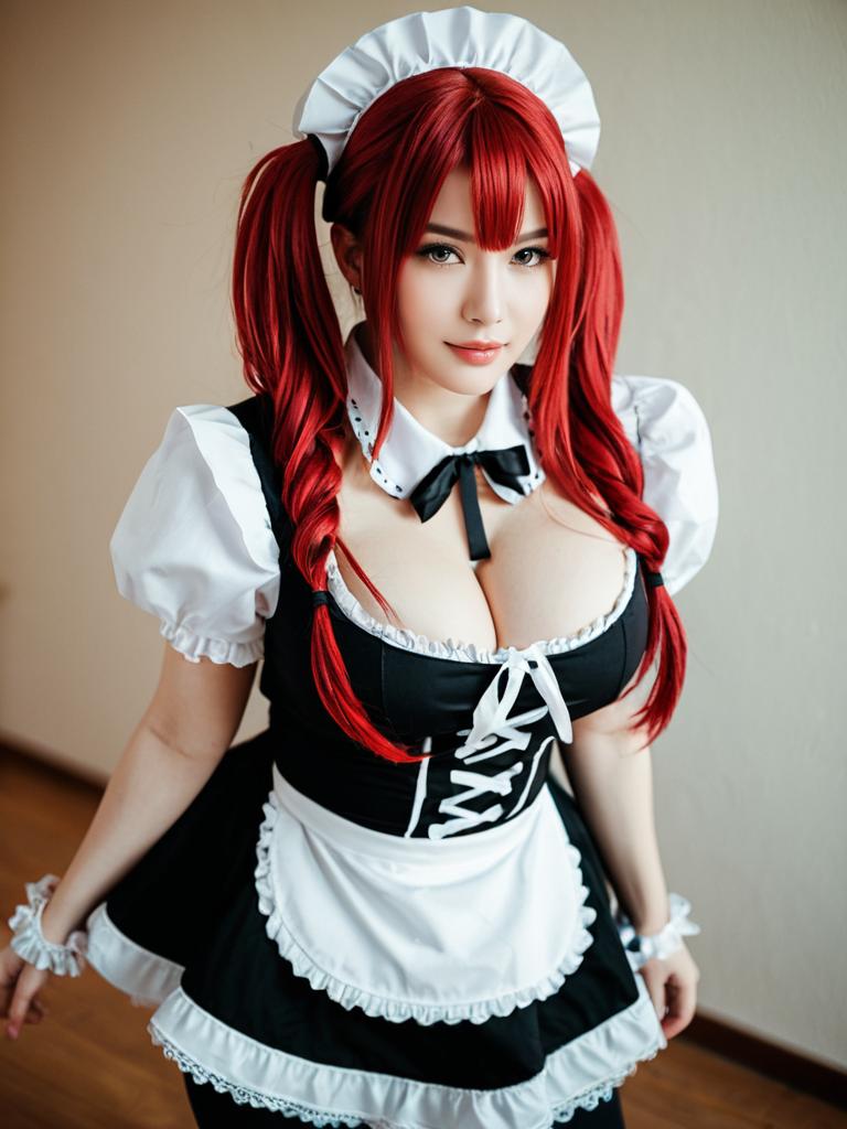 Airi the Infernal Temptress in Maid Cosplay with Red Hair
