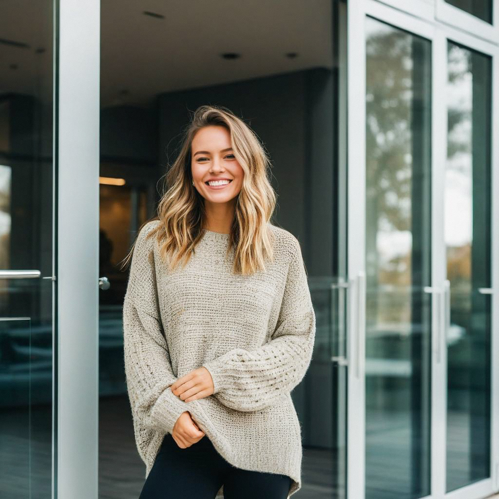 Confident young woman in oversized sweater