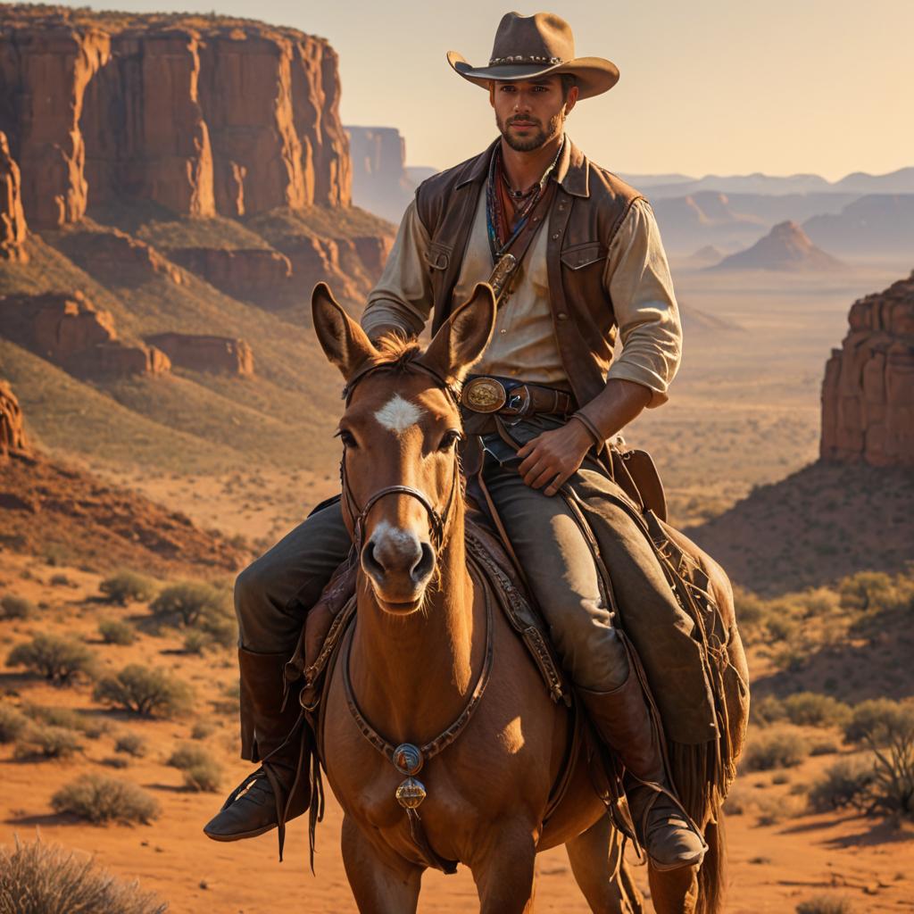 Rugged Cowboy Riding a Kangaroo