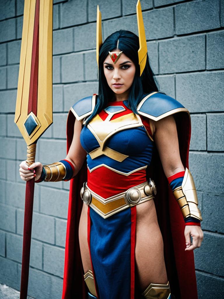 Realistic Big Barda Woman Cosplay Costume Photo with Staff