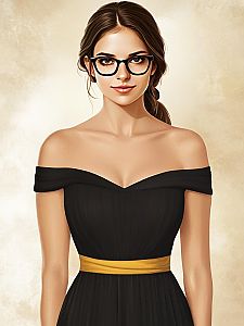 Portrait of a Young Woman in Black Dress with Glasses