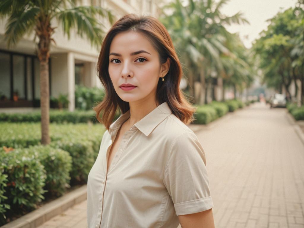 Confident Woman in Casual-Smart Outfit