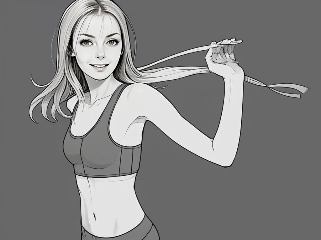 Smiling Young Woman in Fitness Apparel Holding Ribbon Digital Illustration