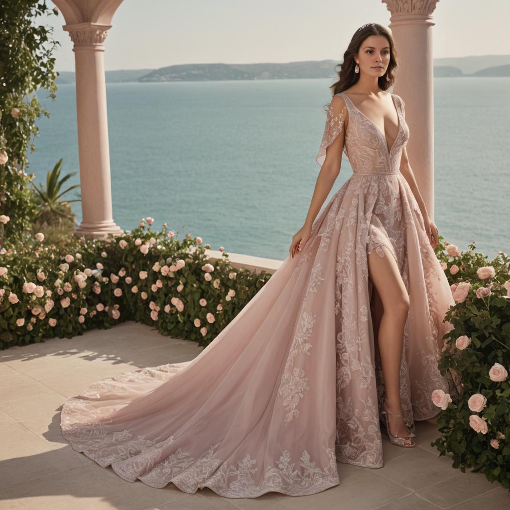 Elegant Woman on Balcony with Roses