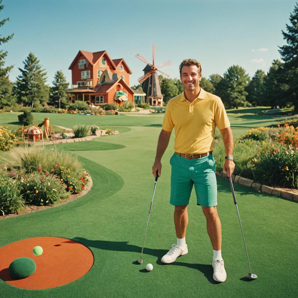 Man Playing Mini Golf on Sunny Day