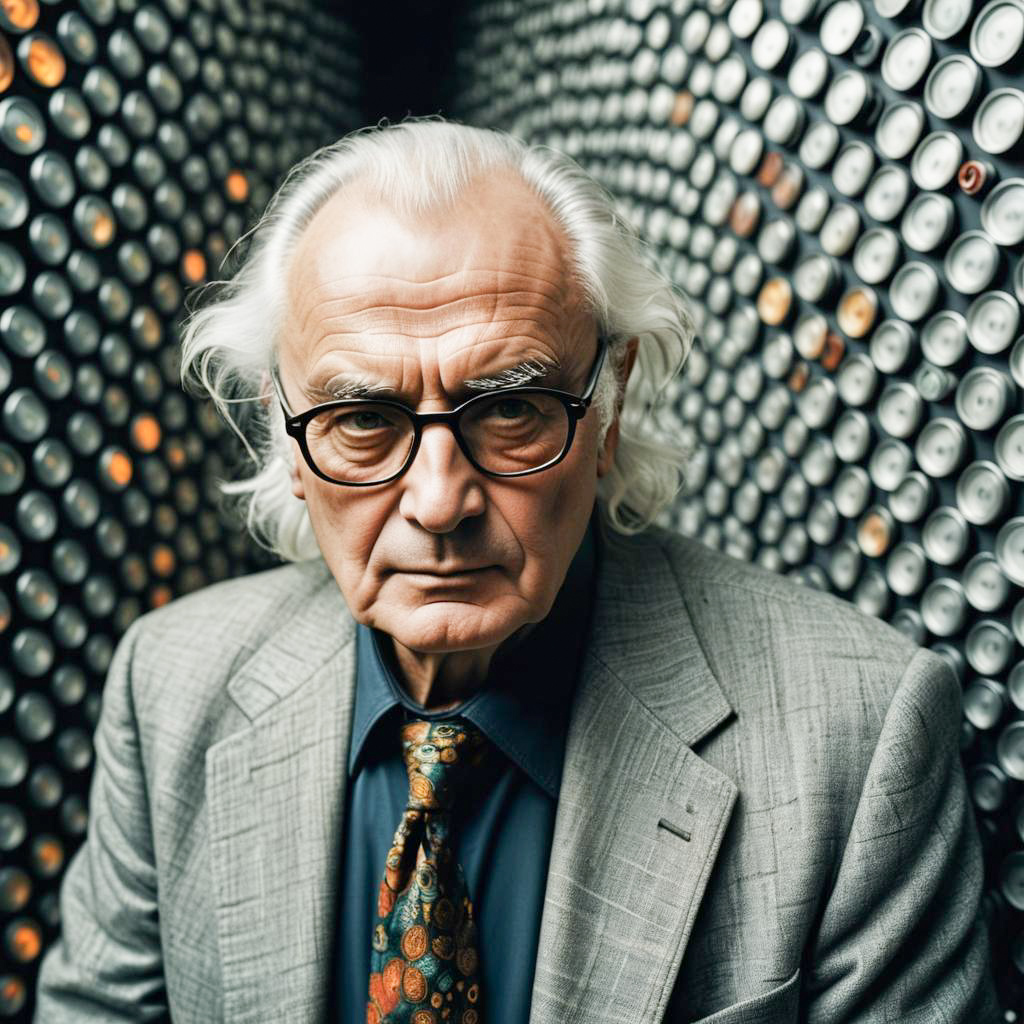 Elderly Man with White Hair in Gray Suit