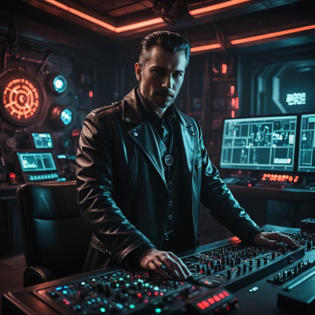 Man Operating Futuristic DJ Mixer