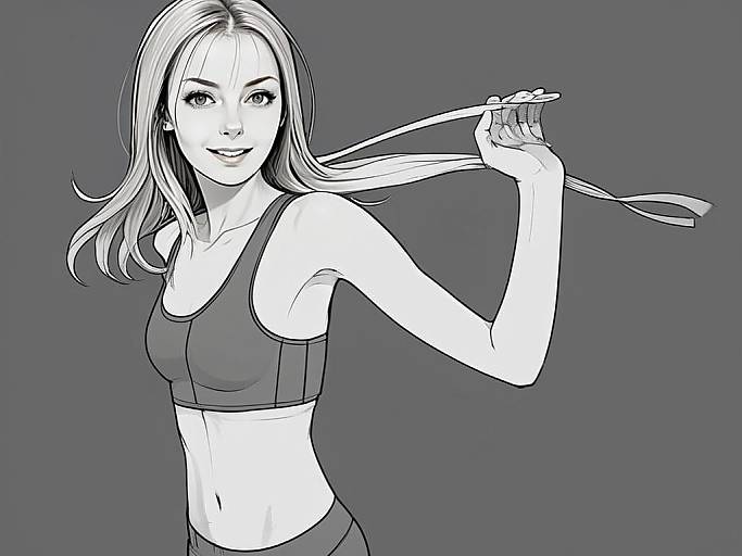 Smiling Young Woman in Fitness Apparel Holding Ribbon Digital Illustration