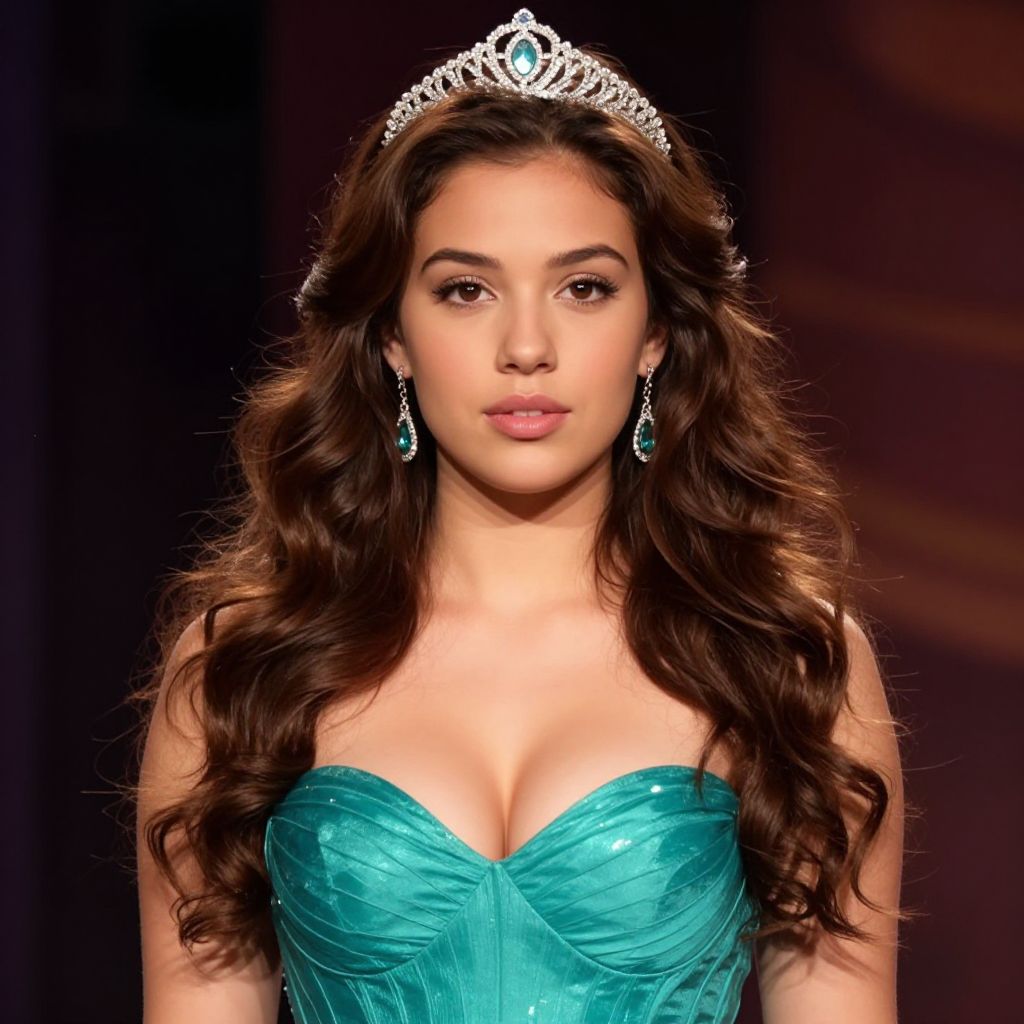 Elegant Woman in Teal Gown and Tiara Portrait
