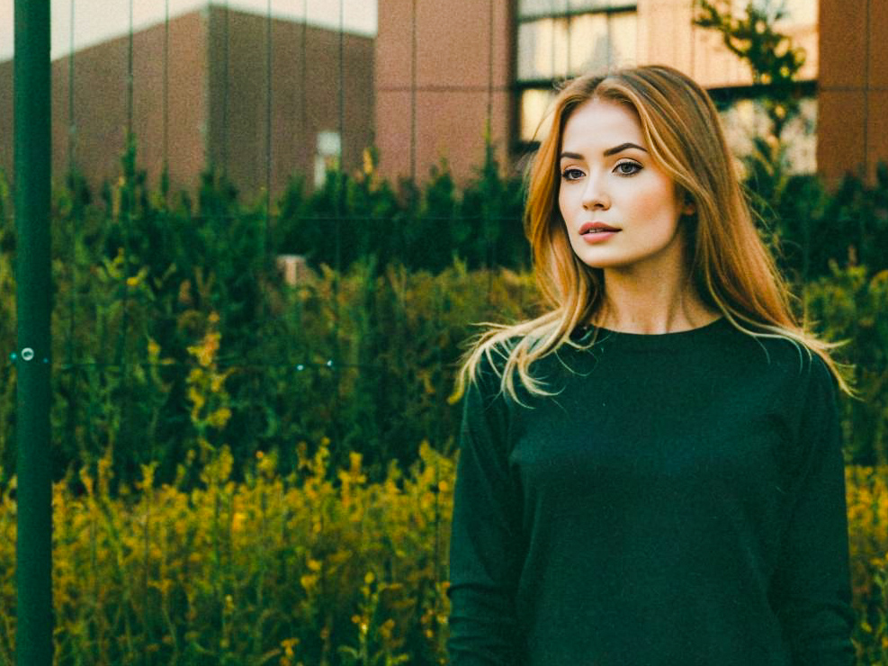 Confident Young Woman in Greenery