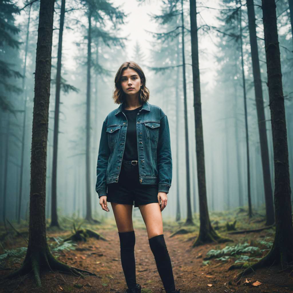 Young Woman in Misty Forest