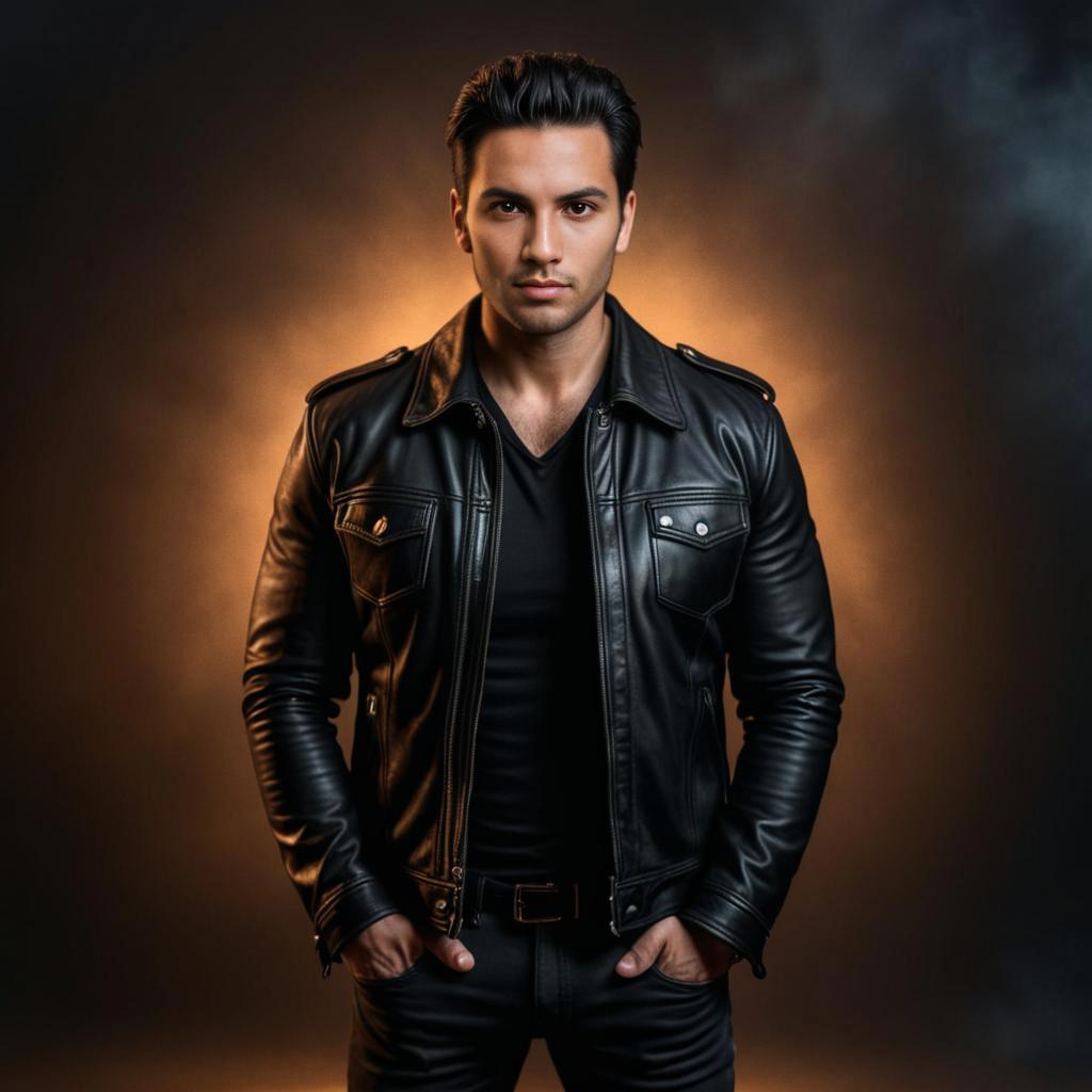 Man in Black Leather Jacket