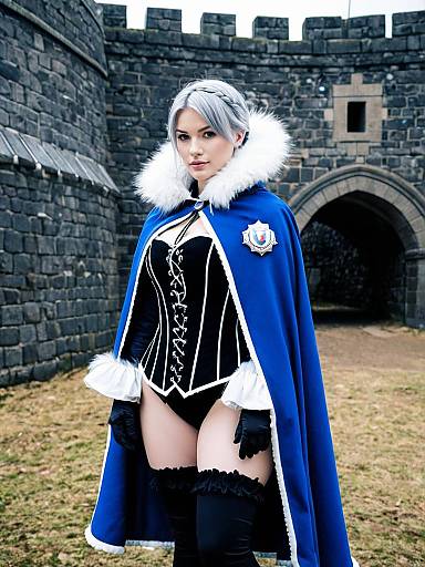 Akershus Fortress Cosplay Woman in Blue Cape and Corset