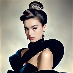 Elegant Woman in Black Dress with Tiara