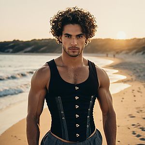 Confident Young Man on Beach at Sunset
