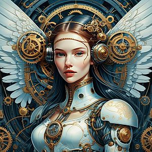 Futuristic Steampunk Woman with Wings
