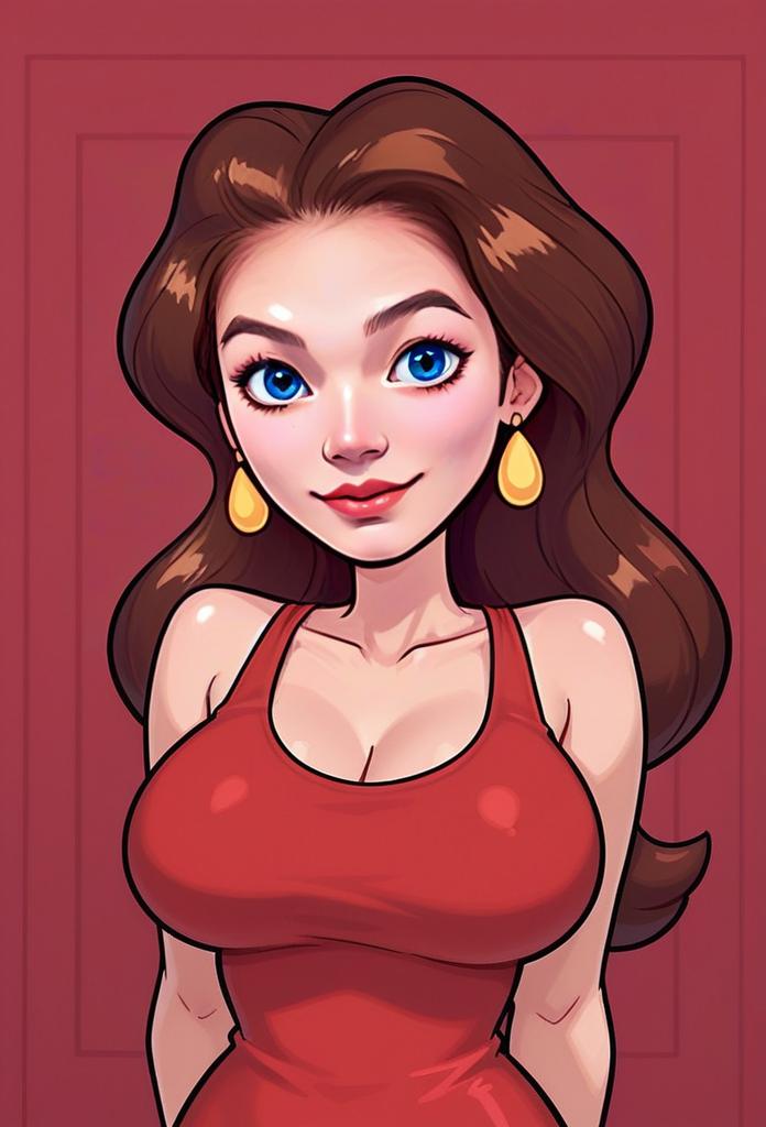 Stylized Woman with Blue Eyes in Red Tank Top Digital Illustration