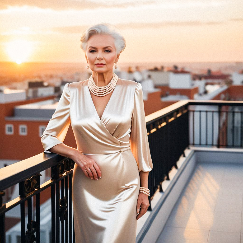 Elegant Woman in Satin Dress at Sunset