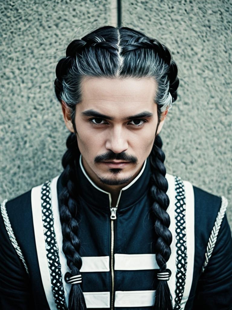 Man with Braided Hairstyle in Cosplay Costume Editorial Portrait