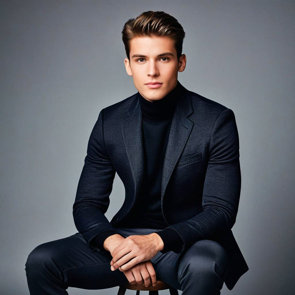 Confident Young Man in Black Blazer and Turtleneck