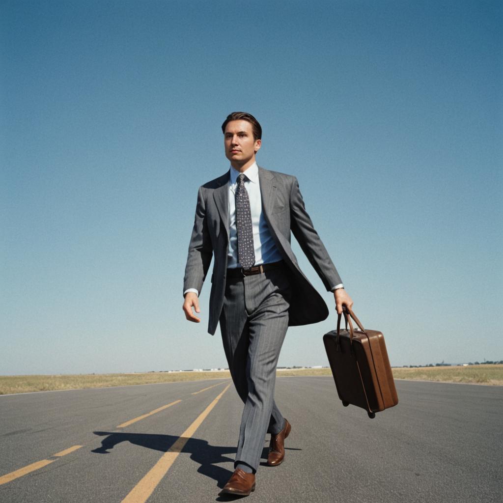 Confident Man in Suit Walking with Briefcase