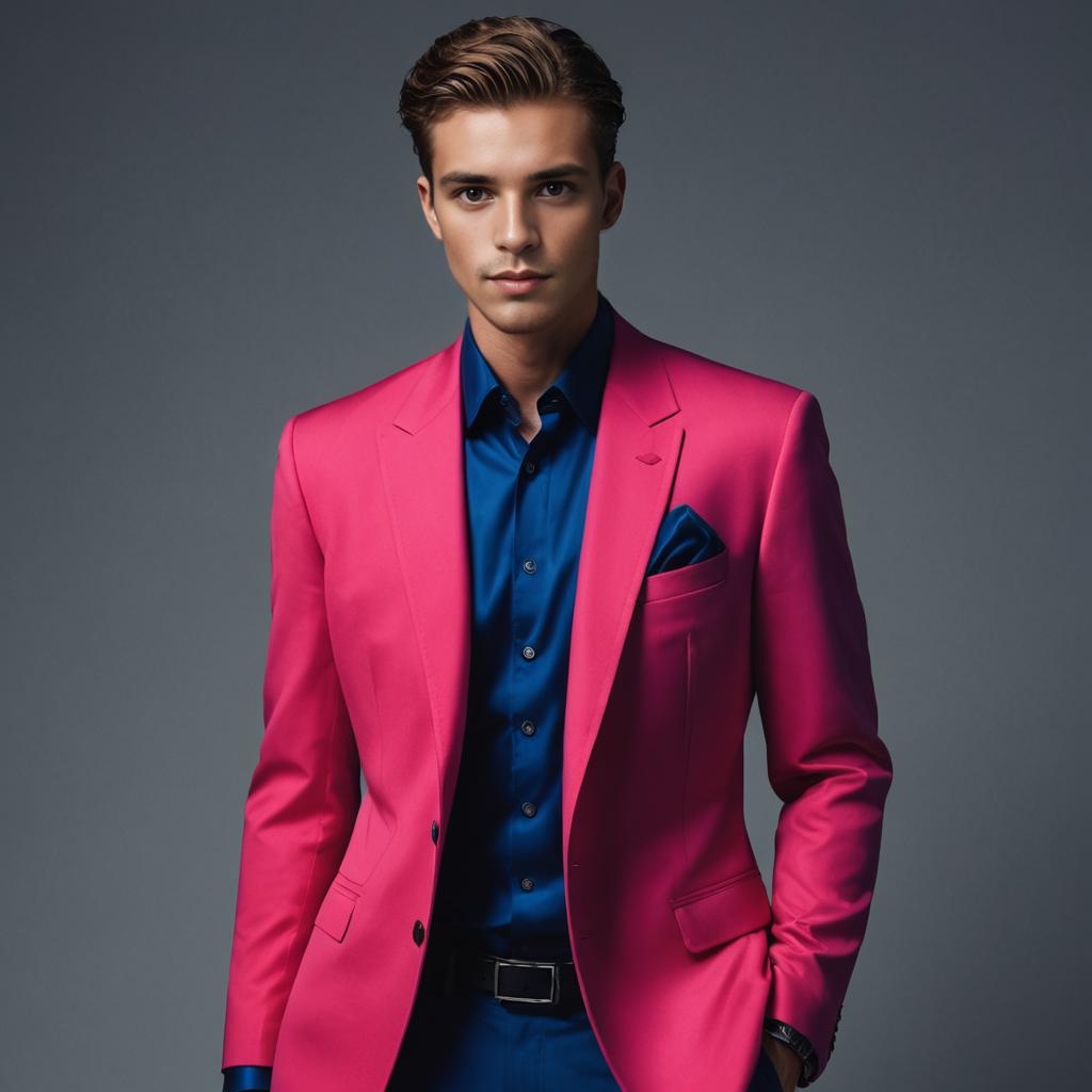 Stylish Young Man in Pink Suit