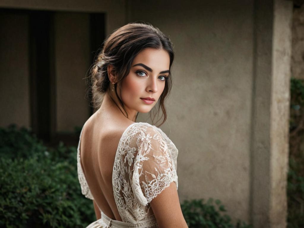 Bride in Lace Wedding Dress