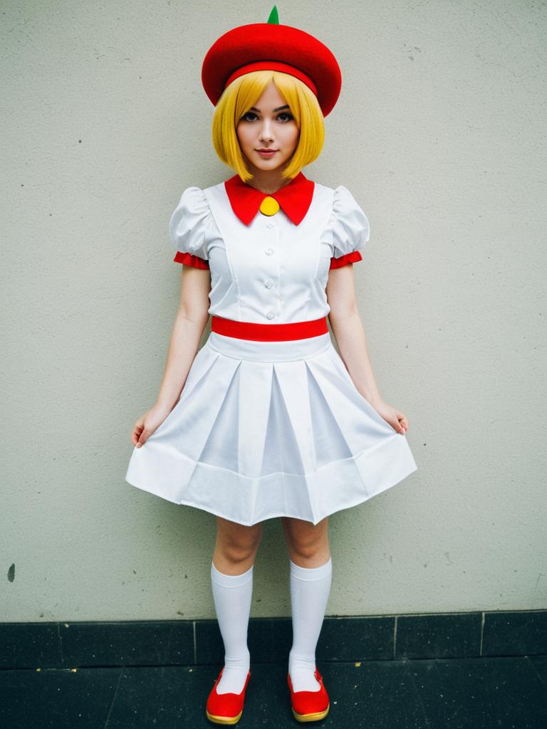 Amity Puyo Puyo Cosplay Woman in White and Red Costume
