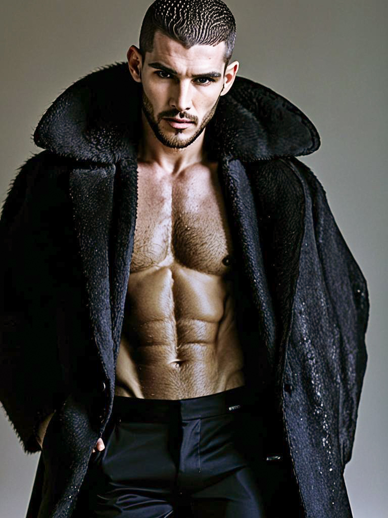 Confident Male Model in Oversized Black Coat