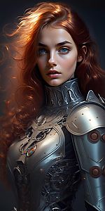 Woman in Metallic Armor with Red Hair
