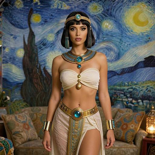 Woman in Egyptian Costume with Starry Night Background