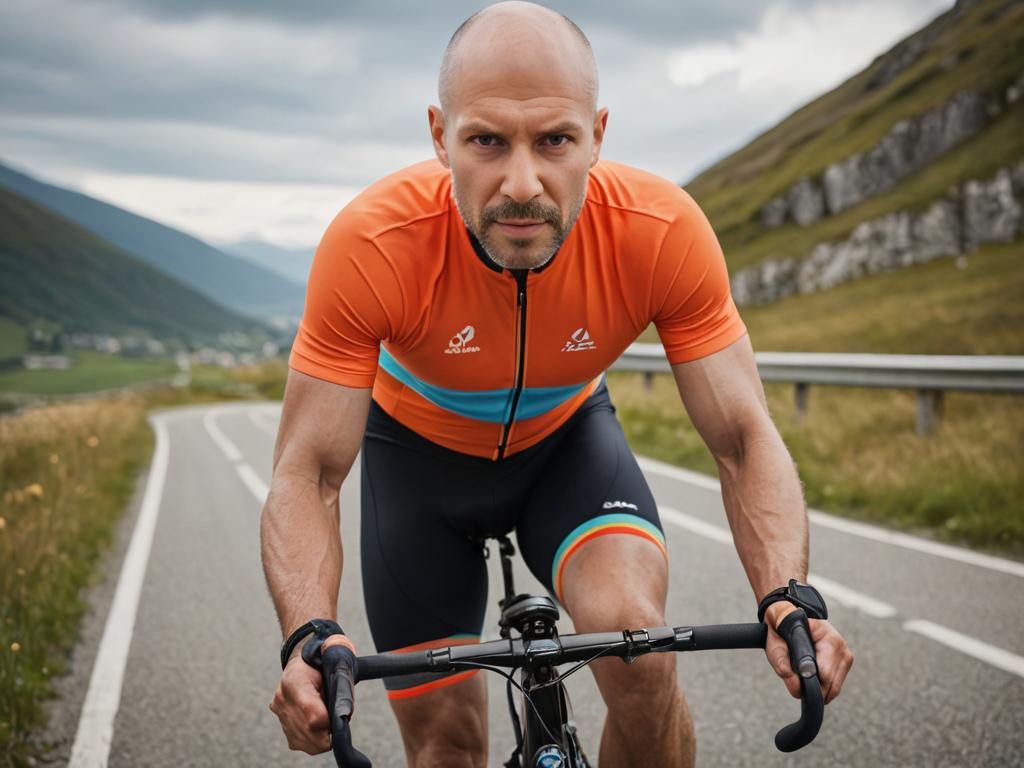 Determined Cyclist on Mountainous Road