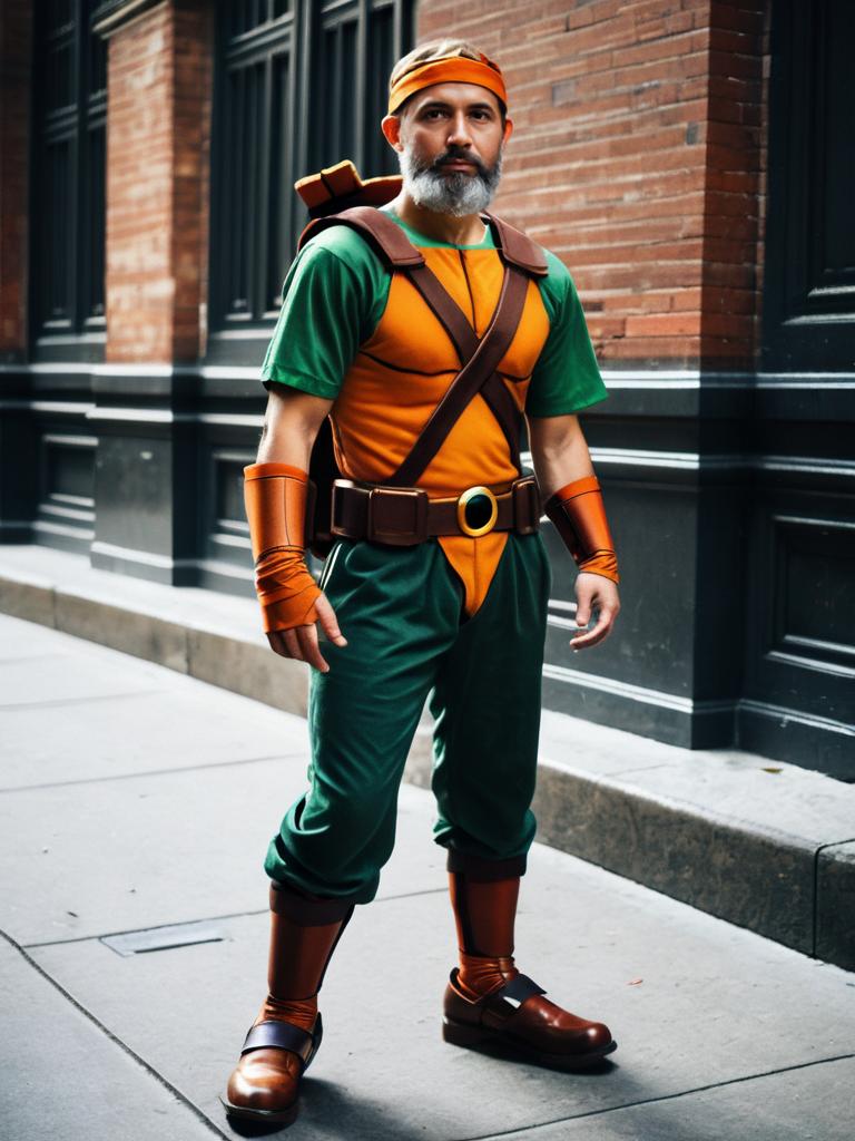 Man in Realistic Michelangelo Teenage Mutant Ninja Turtles Cosplay Costume