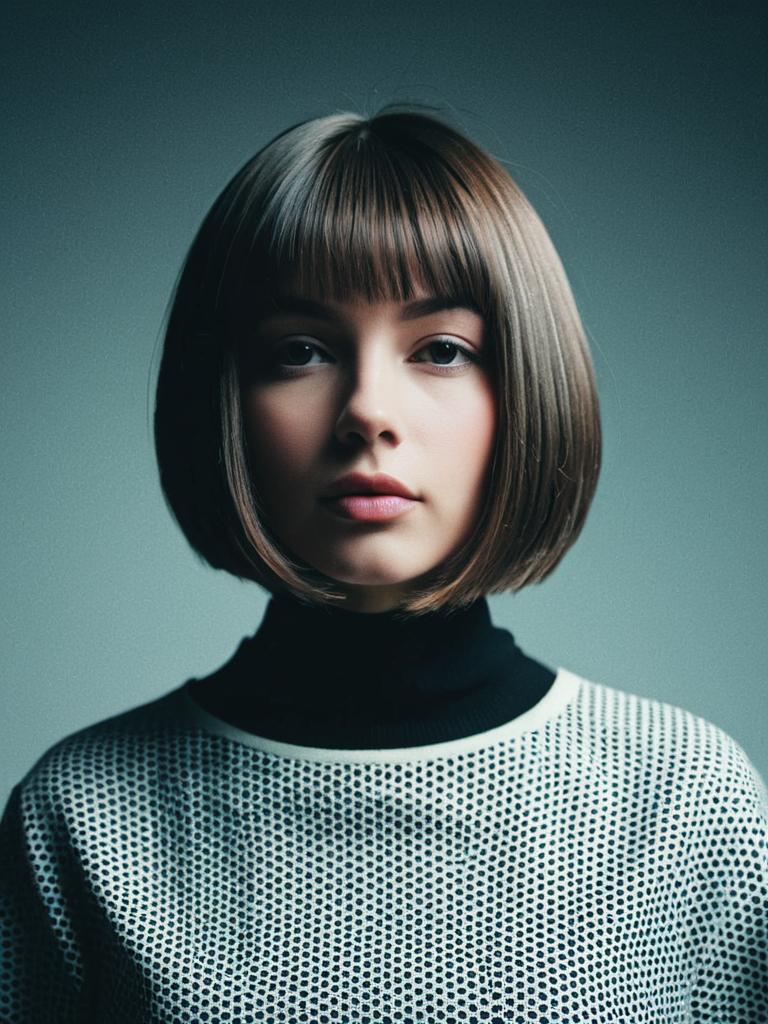 Young Woman with Bob Haircut in Minimalist Portrait Style