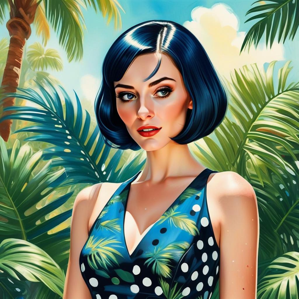 Portrait of a Woman with Dark Bob in Tropical Setting
