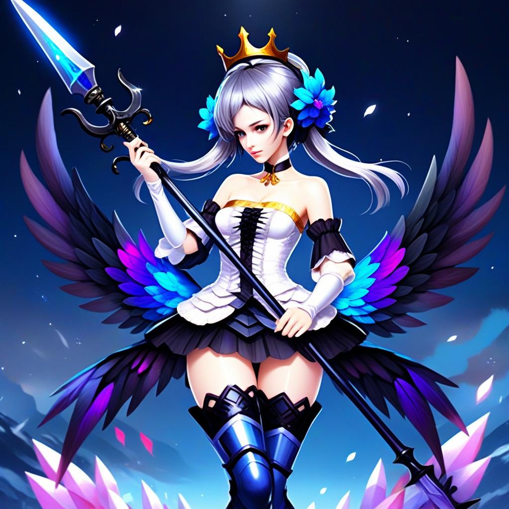 Gwendolyn Fantasy Anime Woman with Crown and Wings Holding Spear
